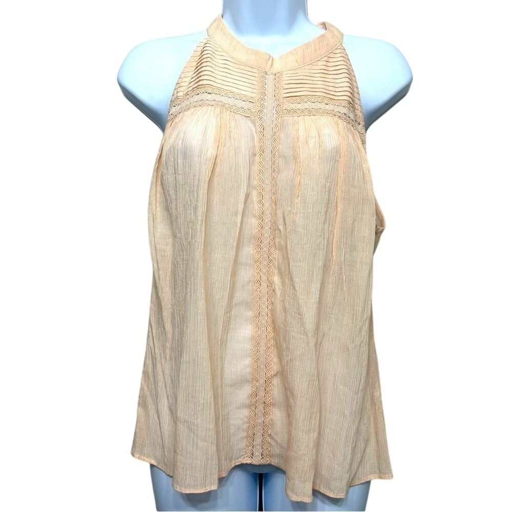Vestique Peach Halter Neck Lace Crochet Trim Sleeveless Boho Blouse Small